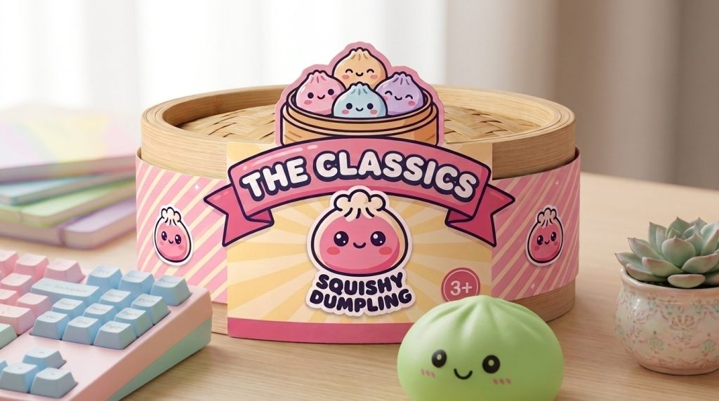 Dumpling Squishy Verde Matcha en un ambiente de escritorio
