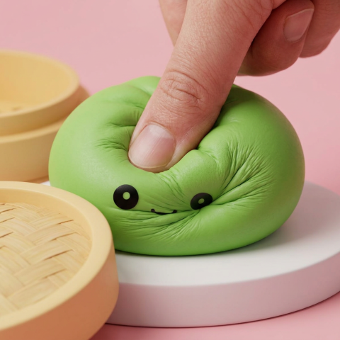 Dumpling Squishy Verde Matcha — efecto slow-rise, la espuma recupera su forma