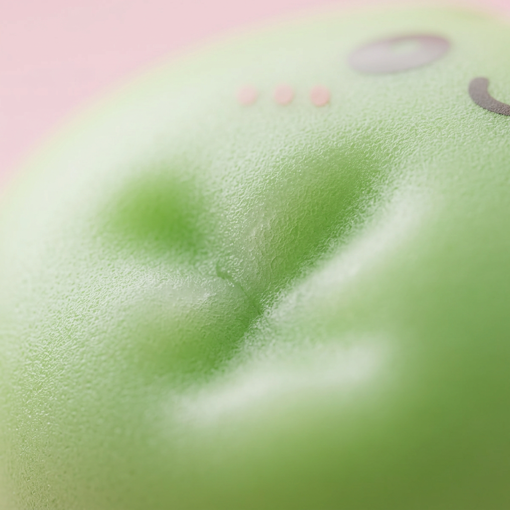 Dumpling Squishy Verde Matcha — primer plano macro de la textura