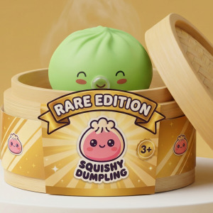 Dumpling Squishy Matcha Vert Rare Blow en su cesta de vapor de bambú
