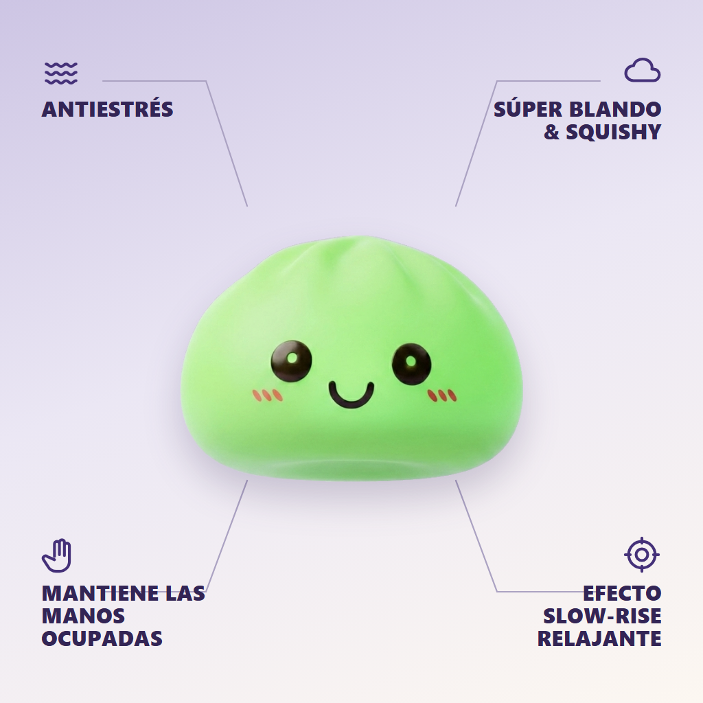 Dumpling Squishy Luz Nocturna Verde — antiestrés, ultra blando, efecto slow-rise