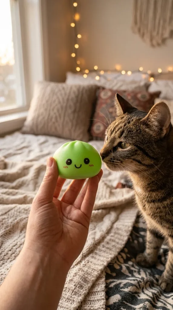 Dumpling Squishy Luz Nocturna Verde y un animal