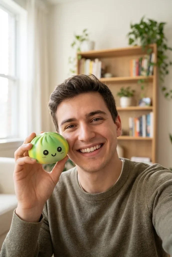 Squishy Dumpling Tie Dye Verde Remolino cerca de la cara