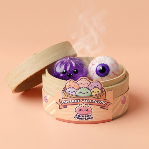 Dumpling Squishy Halloween Set de 5 Diseños en su cesta de vapor de bambú