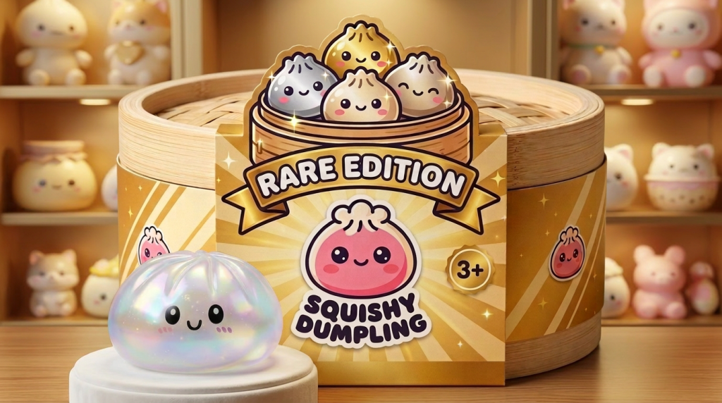 Holographic Dumpling Squishy Iridiscente en un ambiente de escritorio
