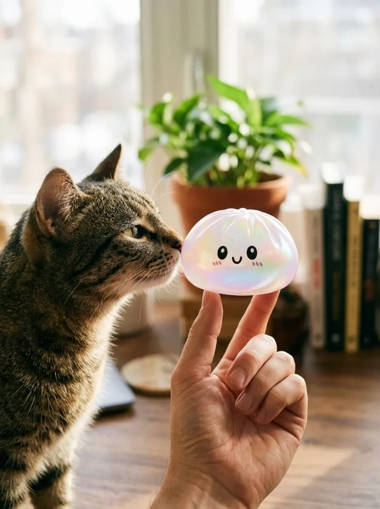 Holographic Dumpling Squishy Iridiscente y un animal