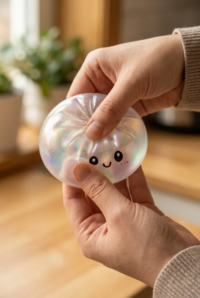 Holographic Dumpling Squishy Iridiscente apretado entre los dedos