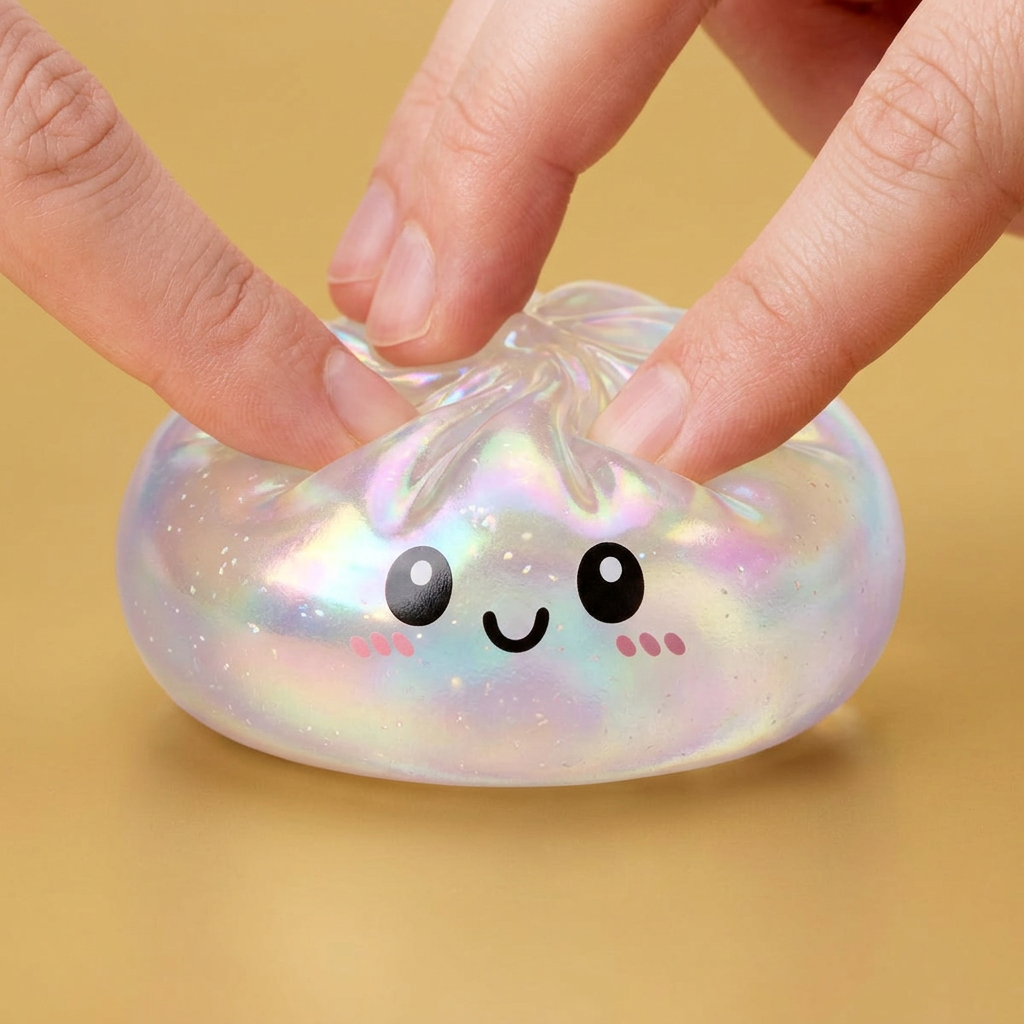 Holographic Dumpling Squishy Iridiscente apretado, material squishy