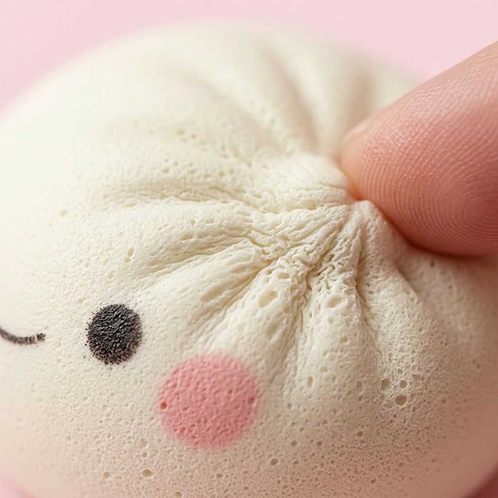 Dumpling Squishy Mystery Kawaii Japonés Blind Box 12 — primer plano macro de la textura