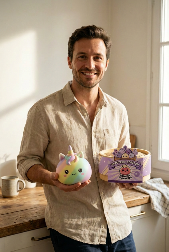 Jumbo Dumpling Squishy Unicornio Arcoíris con su cesta de vapor de bambú