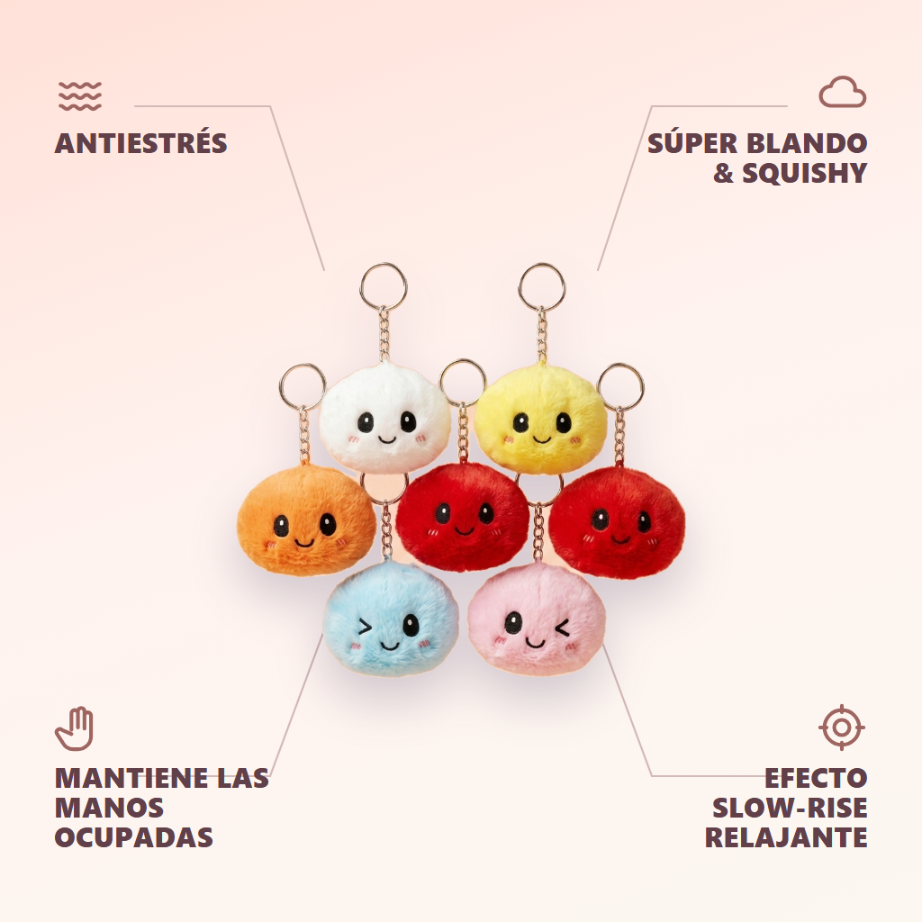 Dumpling Squishy Llavero Peluche X6 — antiestrés, ultra blando, efecto slow-rise