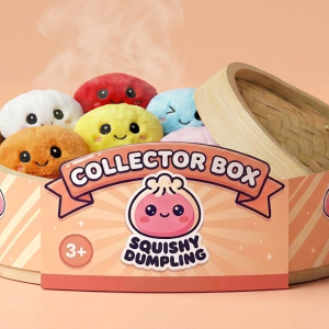 Dumpling Squishy Llavero Peluche X6 en su cesta de vapor de bambú