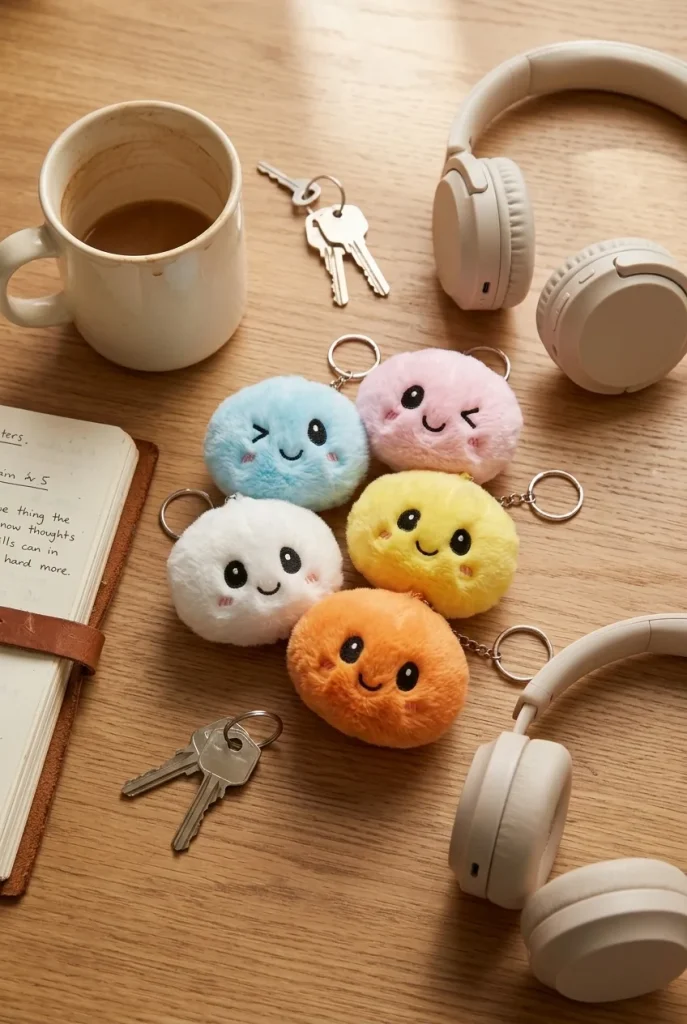 Dumpling Squishy Llavero Peluche X6 en un escritorio