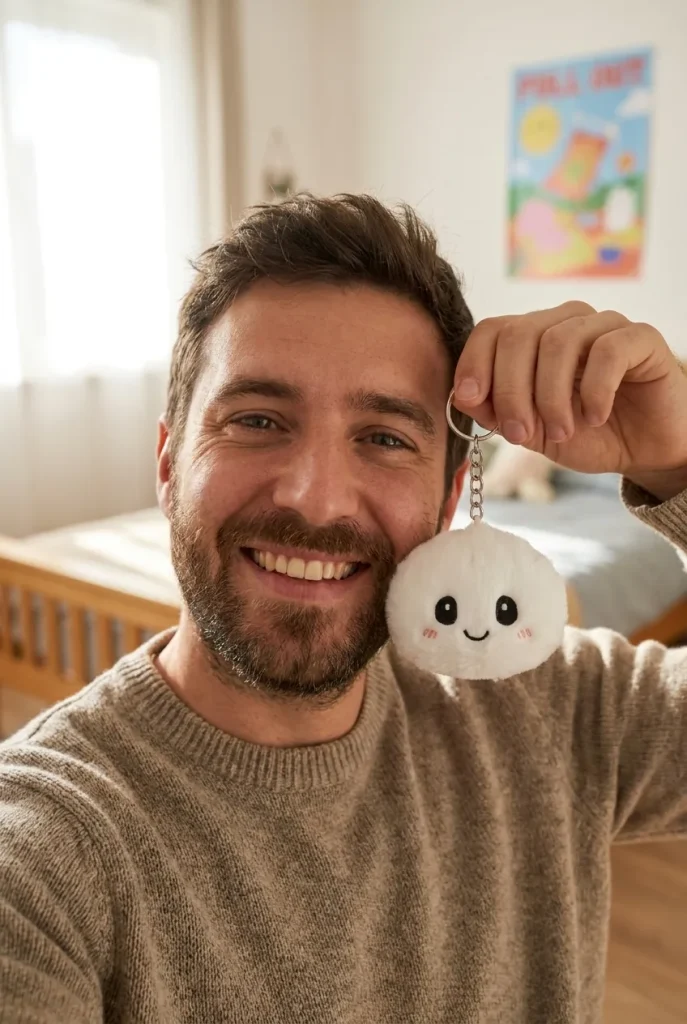 Dumpling Squishy Llavero Peluche X6 cerca de la cara