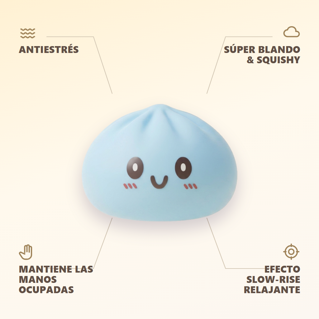 Giant Dumpling Squishy Azul Jumbo 15 cm — antiestrés, ultra blando, efecto slow-rise