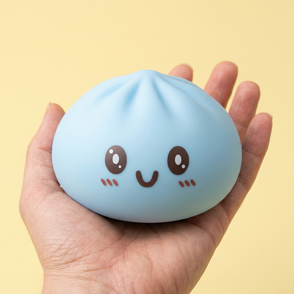Giant Dumpling Squishy Azul Jumbo 15 cm en la mano, tamaño real