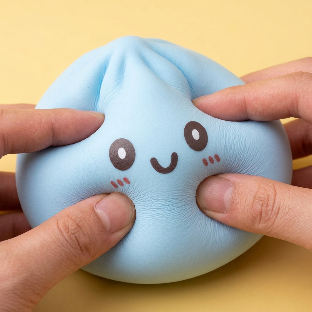 Giant Dumpling Squishy Azul Jumbo 15 cm — efecto slow-rise, la espuma recupera su forma