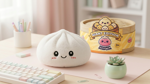 Squishy Dumpling Big Cojín Gigante en un ambiente de escritorio