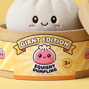 Squishy Dumpling Big Cojín Gigante en su cesta de vapor de bambú