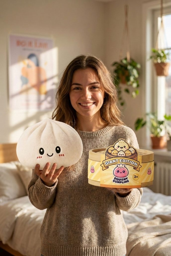 Squishy Dumpling Big Cojín Gigante con su cesta de vapor de bambú