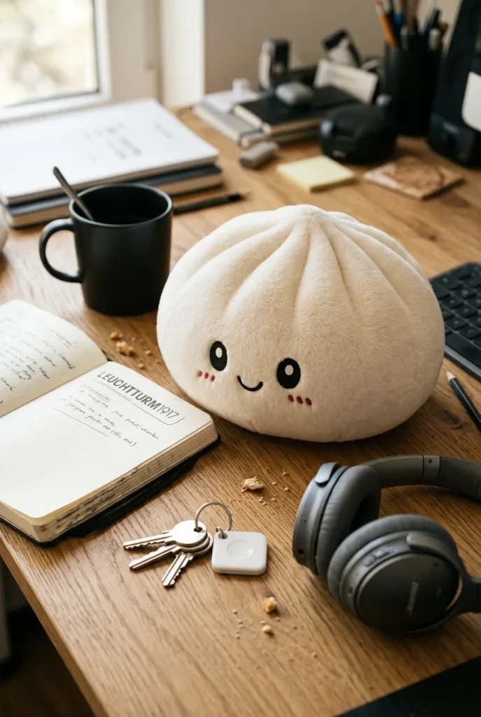 Squishy Dumpling Big Cojín Gigante en un escritorio