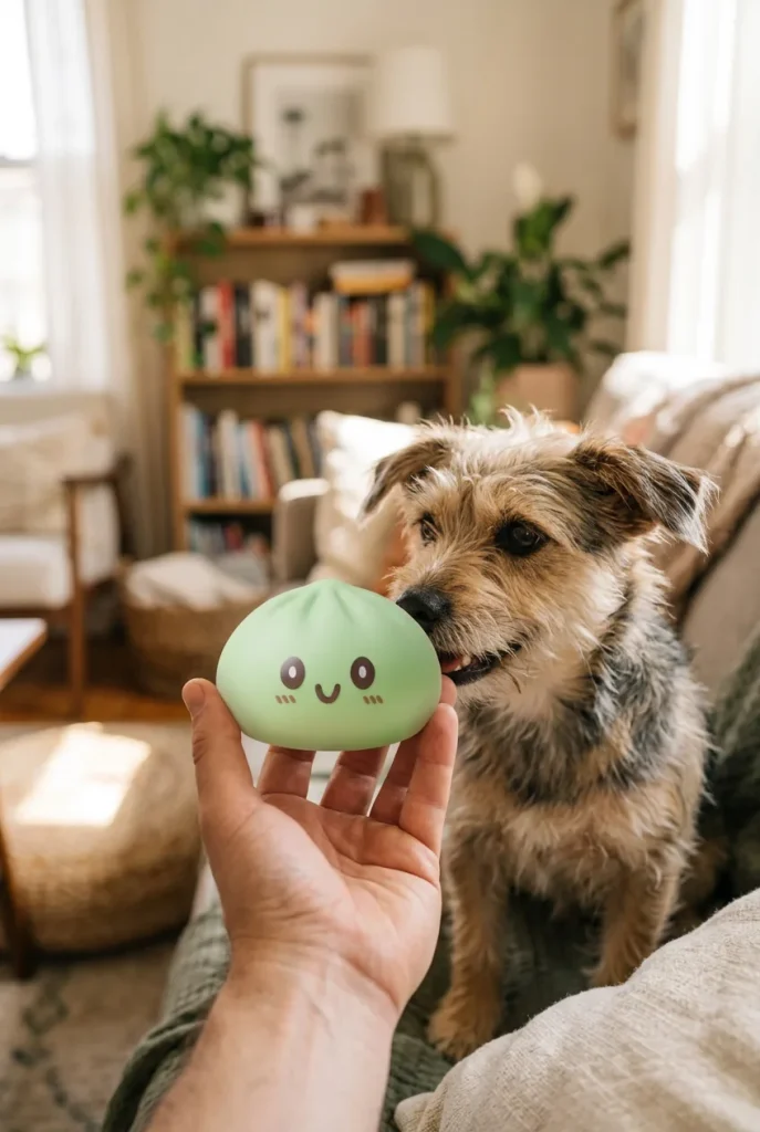 Giant Dumpling Squishy Verde Jumbo y un animal