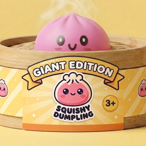 Giant Dumpling Squishy Rosa en su cesta de vapor de bambú
