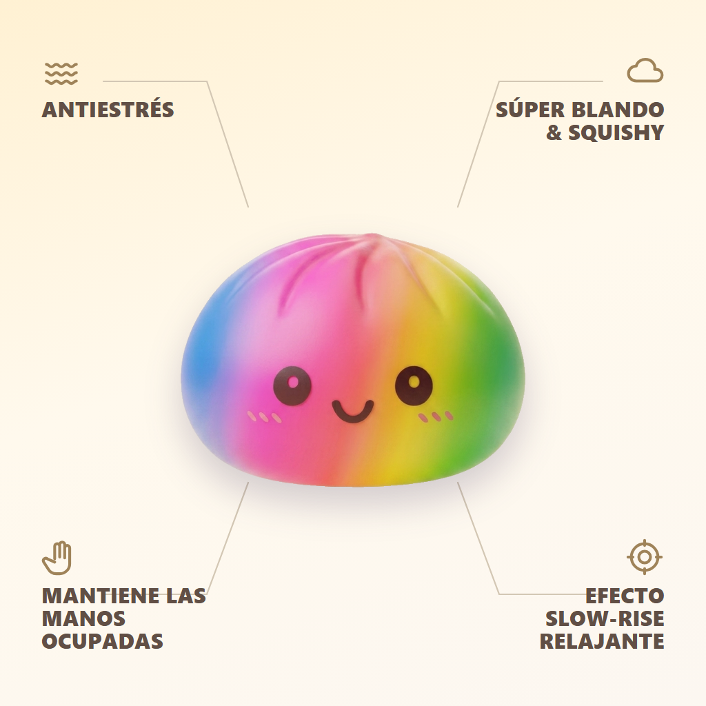 Rainbow Dumpling Squishy Gigante 15 cm — antiestrés, ultra blando, efecto slow-rise