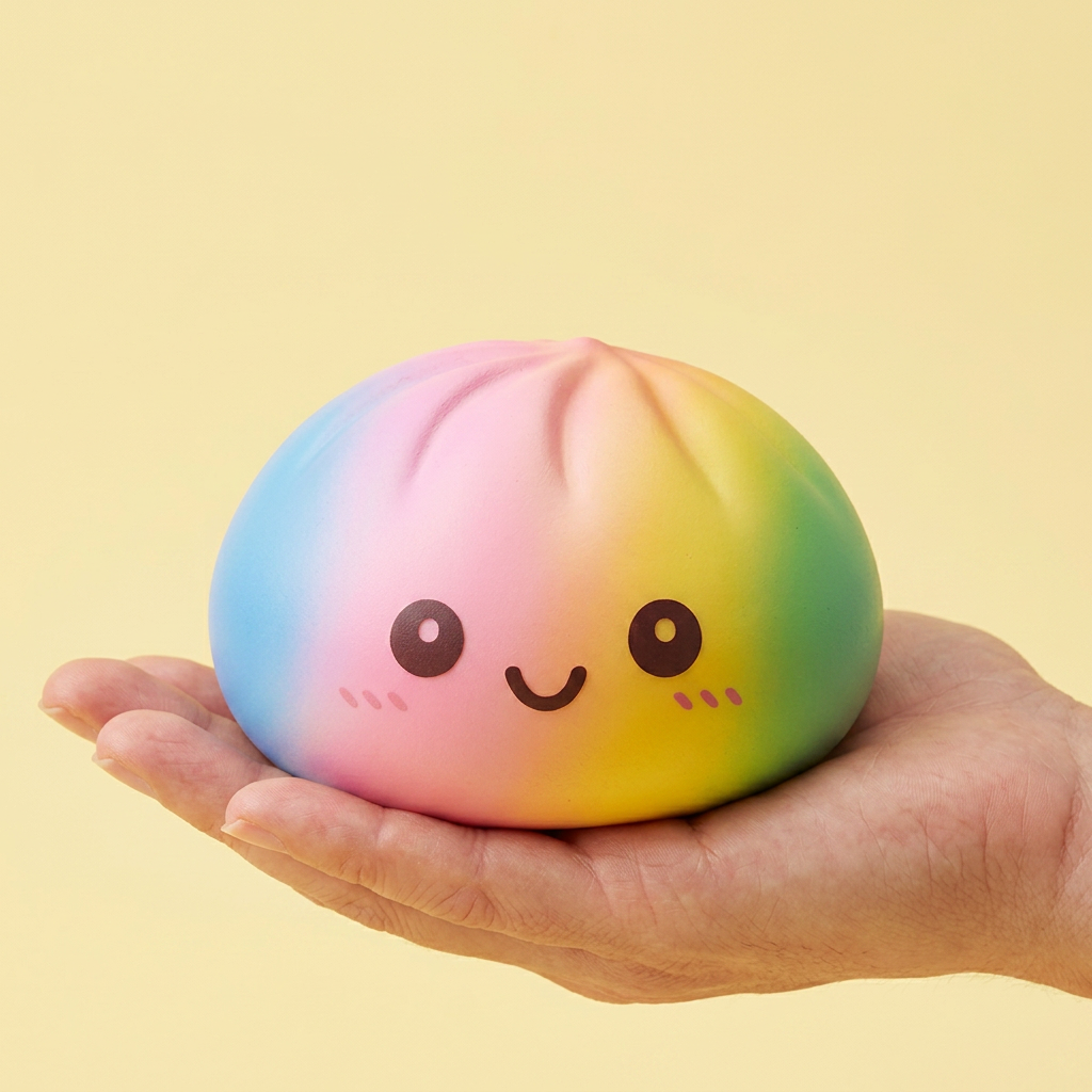 Rainbow Dumpling Squishy Gigante 15 cm en la mano, tamaño real