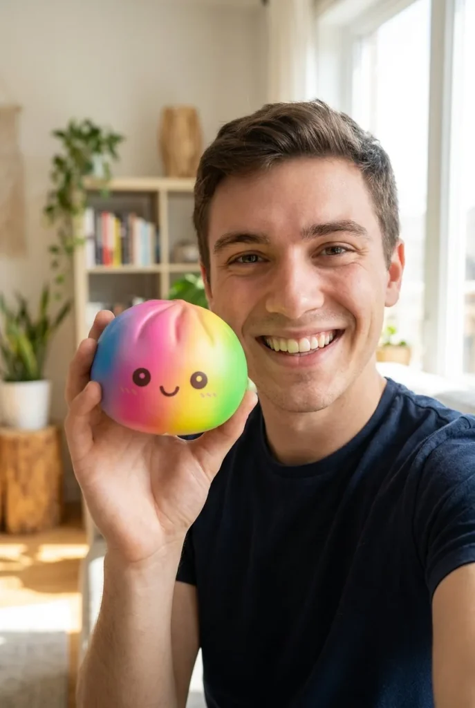Rainbow Dumpling Squishy Gigante 15 cm cerca de la cara