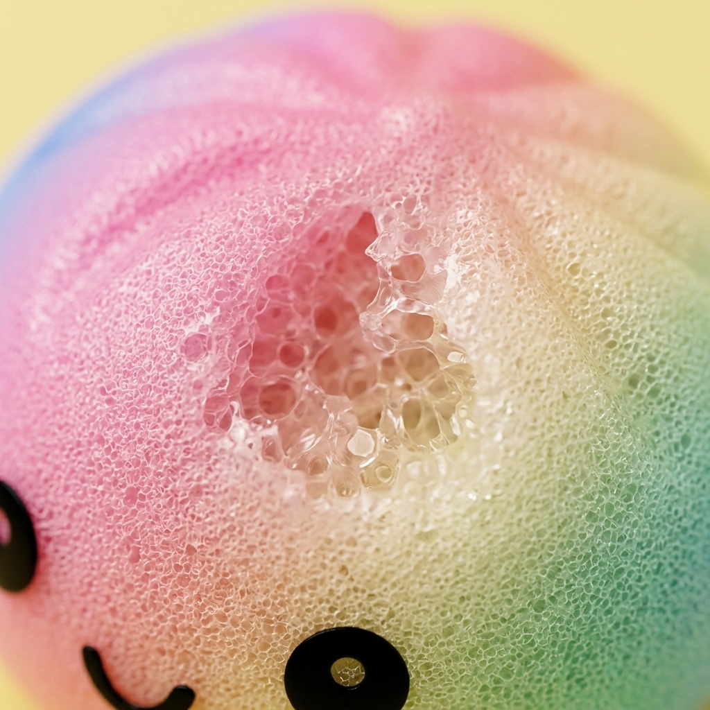 Rainbow Dumpling Squishy Gigante 15 cm — primer plano macro de la textura