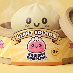 Squishy Dumpling Amarillo Gigante en su cesta de vapor de bambú