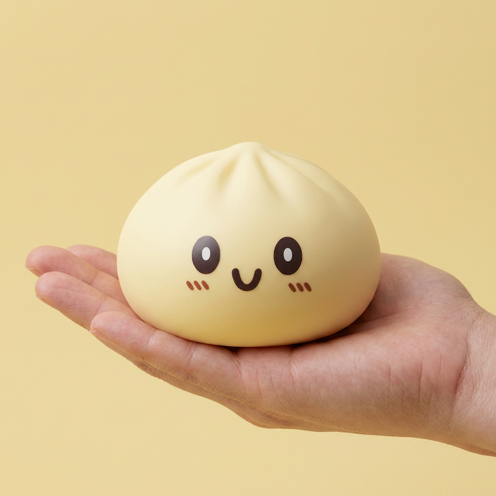 Squishy Dumpling Amarillo Gigante en la mano, tamaño real