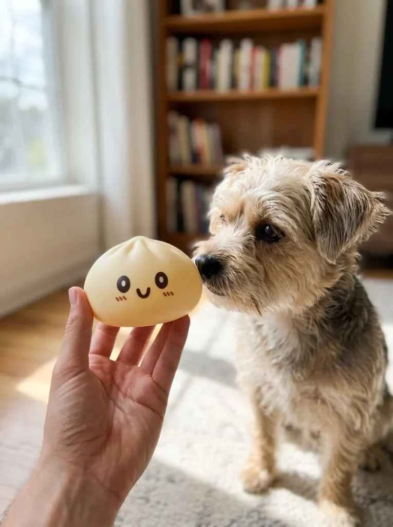 Squishy Dumpling Amarillo Gigante y un animal