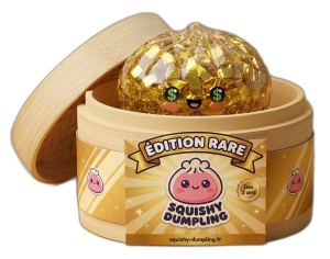 Las Rarezas — dumpling squishy en su caja de vapor efecto bambú