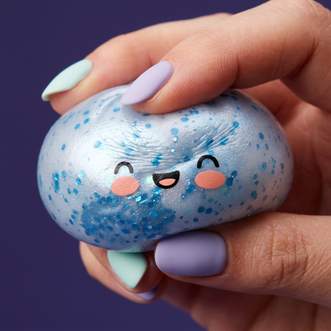 Dumpling Squishy Sparkle Azul Glaciar — efecto slow-rise, la espuma recupera su forma