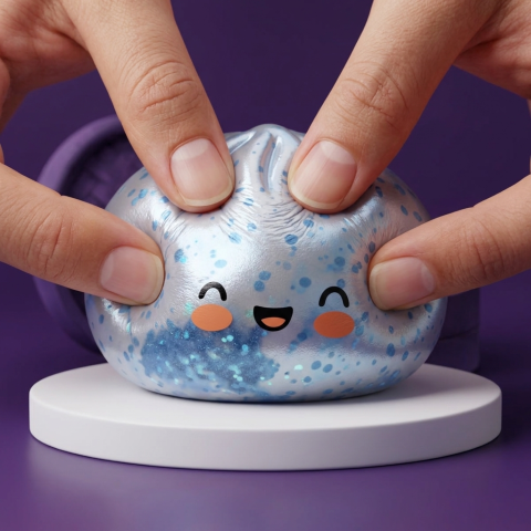Dumpling Squishy Sparkle Azul Glaciar apretado, material squishy