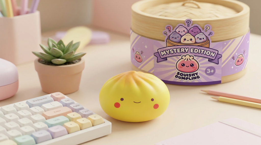 Dumpling Squishy Blind Box Mini x24 en un ambiente de escritorio
