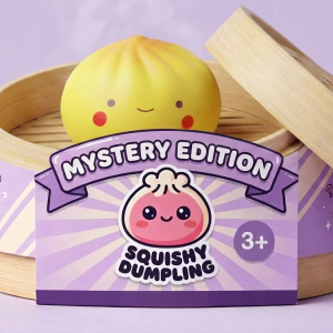 Dumpling Squishy Blind Box Mini x24 en su cesta de vapor de bambú