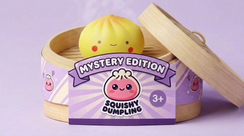 Dumpling Squishy Blind Box Mini x24 en su cesta de vapor de bambú