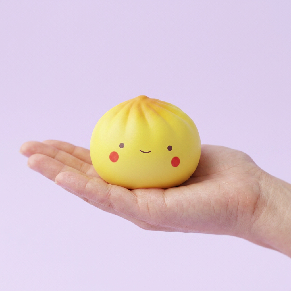 Dumpling Squishy Blind Box Mini x24 en la mano, tamaño real