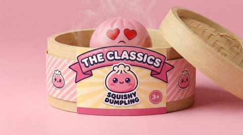 Mini Dumpling Squishy Kawaii Sorpresa en su cesta de vapor de bambú