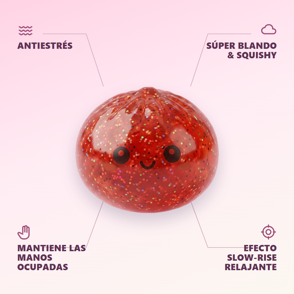 Mini Dumpling Squishy Metálico Brillante — antiestrés, ultra blando, efecto slow-rise