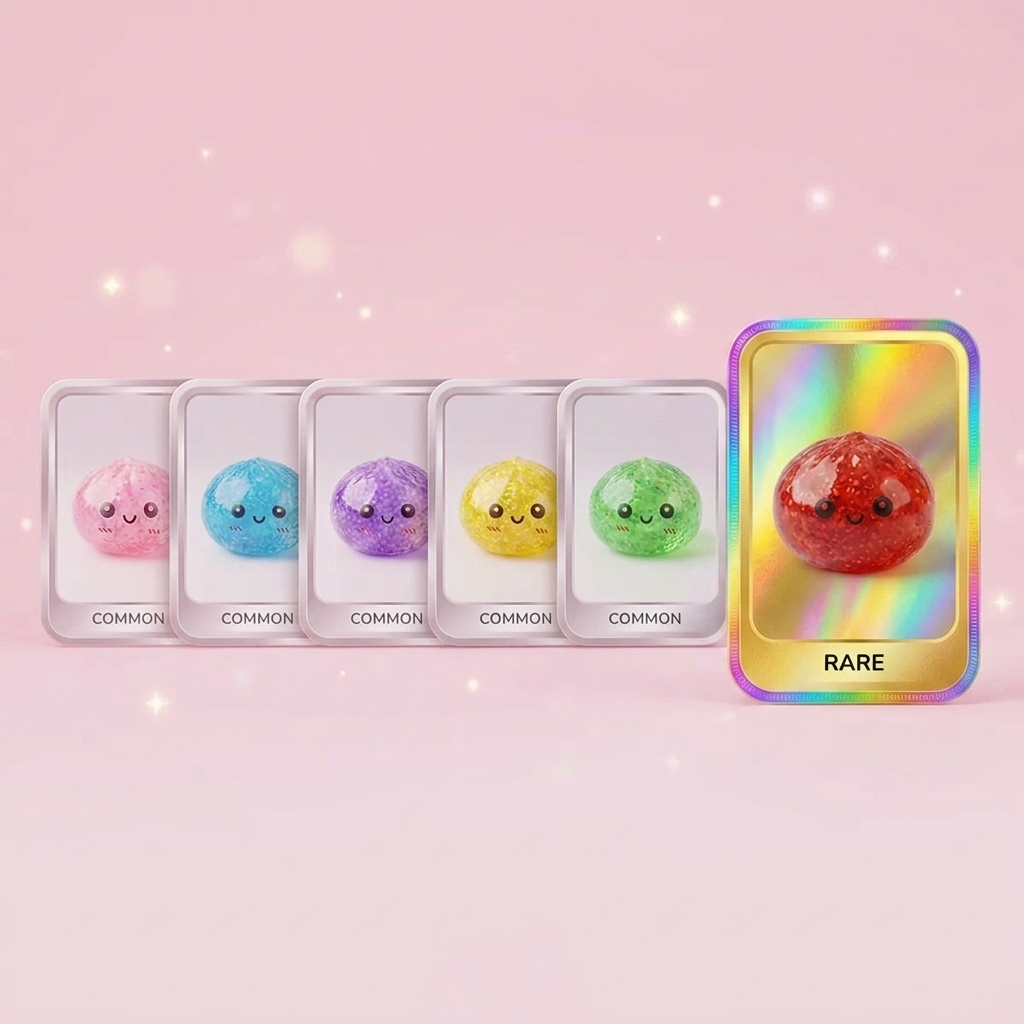 Mini Dumpling Squishy Metálico Brillante — tabla de rarezas (común, raro, ultra raro)