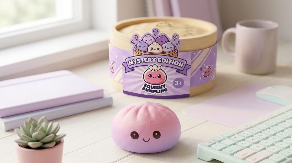 Mini Dumplings Squishy Mystery Sorpresa en un ambiente de escritorio