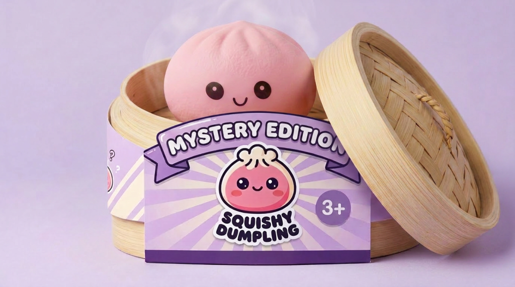 Mini Dumplings Squishy Mystery Sorpresa en su cesta de vapor de bambú