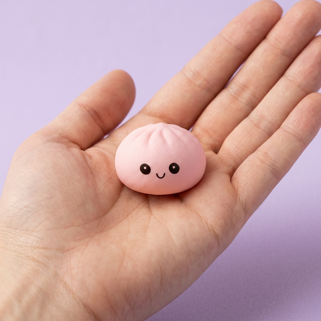 Mini Dumplings Squishy Mystery Sorpresa en la mano, tamaño real
