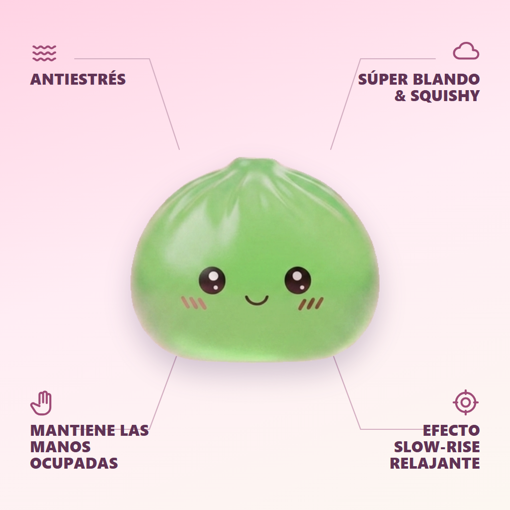 Mini Dumpling Squishy Azúcar con Cesta de Bambú — antiestrés, ultra blando, efecto slow-rise