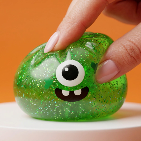 Squishy Dumpling Monster Halloween Verde Glitter — efecto slow-rise, la espuma recupera su forma