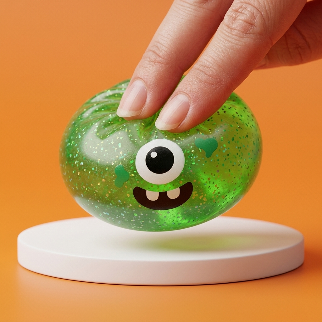 Squishy Dumpling Monster Halloween Verde Glitter apretado, material squishy